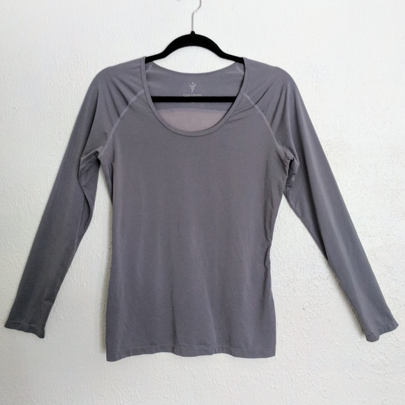 Cozy Orange Gray Long Sleeve Yoga Workout Tee - Picture 1 of 4